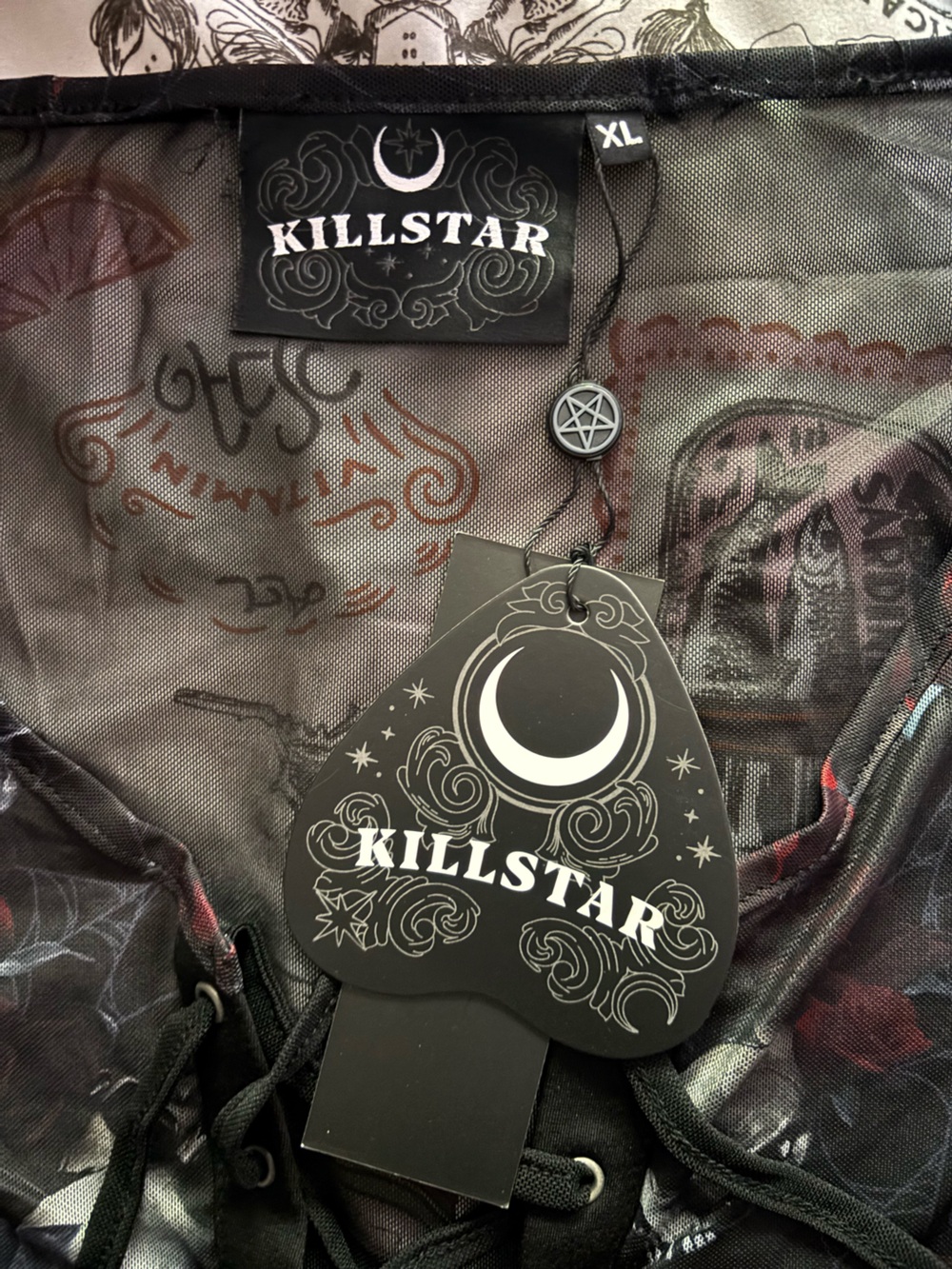 Killstar Black & Red Skull Rose Lace-Up Mesh Bodysuit - Picture 5 of 9